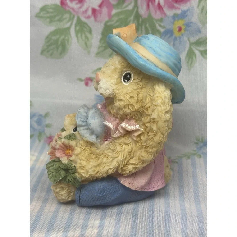 K's Collection Bunny Rabbit Figurine w/‎ Baby & Flowers Hat Resin Easter 4